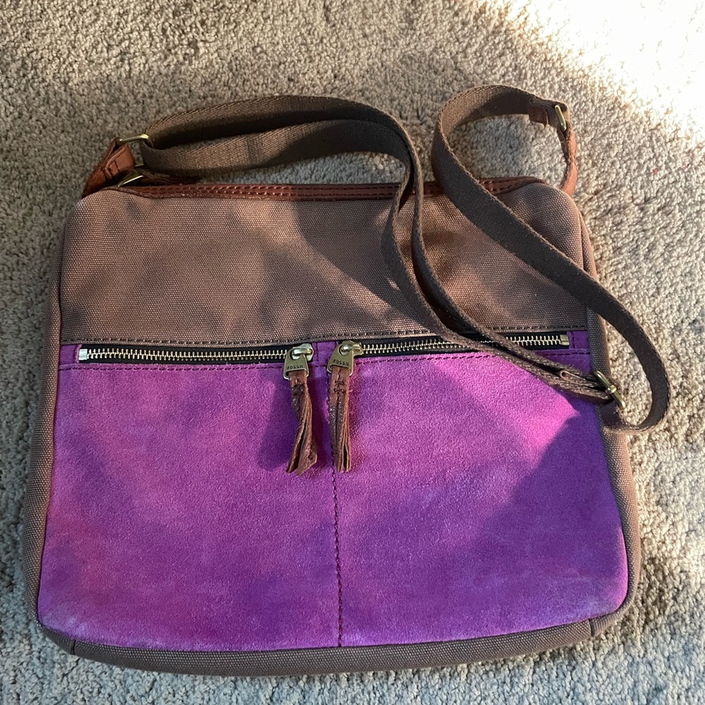 FOSSIL Canvas Magenta Suede Cross-body Handbag